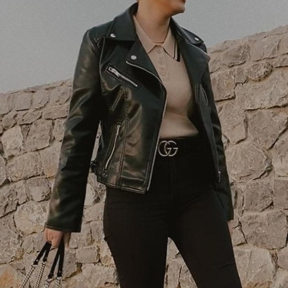 Modern Biker Chick Moto Faux leather Zipper Detail Motorcycle Jacket - Picture 6 of 12